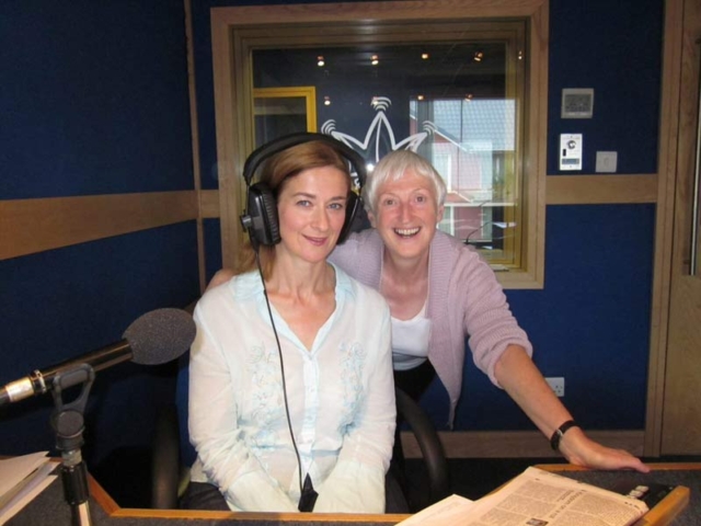 Felicity Hayes-McCoy, Irish author of the bestselling Finfarran novels in a Radio Kerry sound studio with Talkback programme presenter Deirdre Walsh